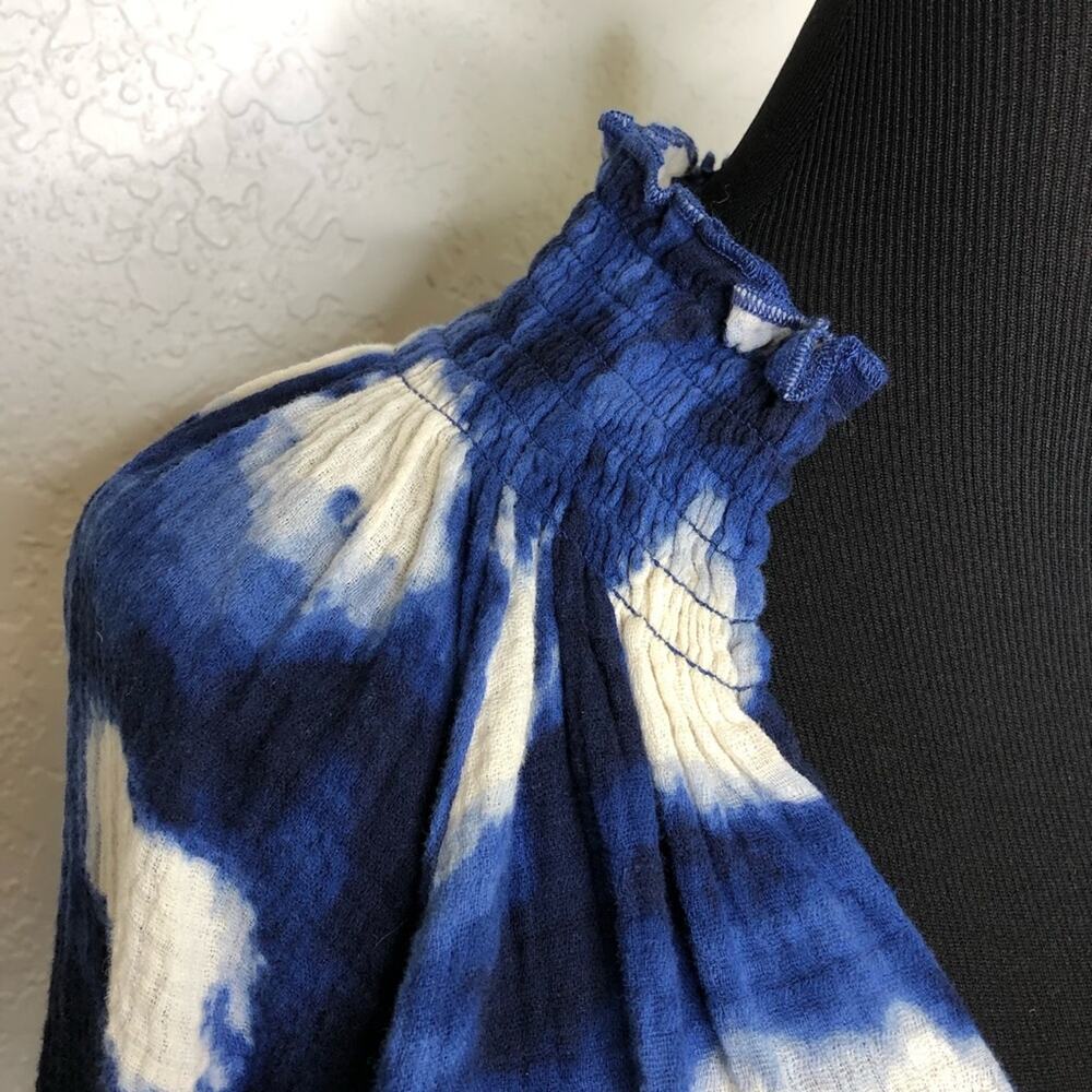 Porridge blue white smocked trim peasant style top size Small - Picture 7 of 15